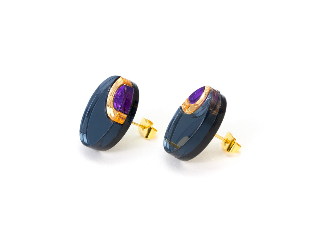 FORM054 OJO DE DIOS II Stud Earrings - Slate Gray, Gold, Purple