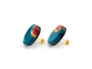 FORM054 OJO DE DIOS II Stud Earrings - Teal, Gold , Orange