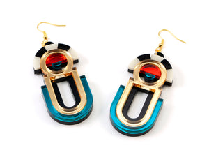 FORM061 ESTRELLA II Drop Earrings - Gold, Teal, Orange