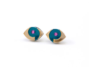 FORM066 HORUS Mini Stud Earrings - Gold, Teal, Babypink