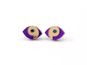 FORM066 HORUS Mini Stud Earrings -  Purple, Gold, Teal