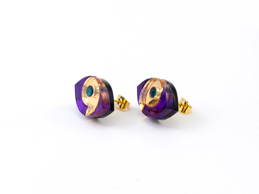FORM066 HORUS Mini Stud Earrings -  Purple, Gold, Teal