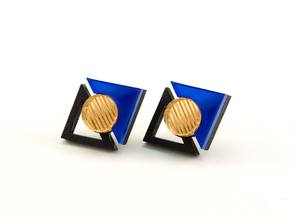 FORM068 KHUFU I Stud Earrings - Blue, Gold