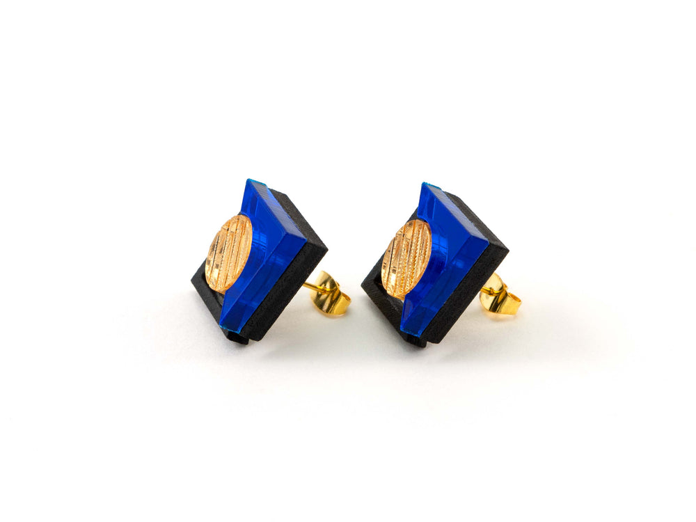 FORM068 KHUFU I Stud Earrings - Blue, Gold