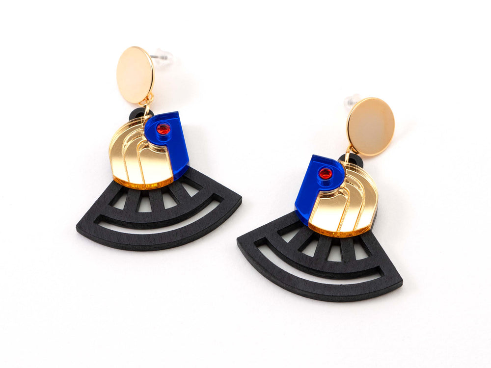 FORM070 RA Stud Earrings - Gold, Blue, Orange