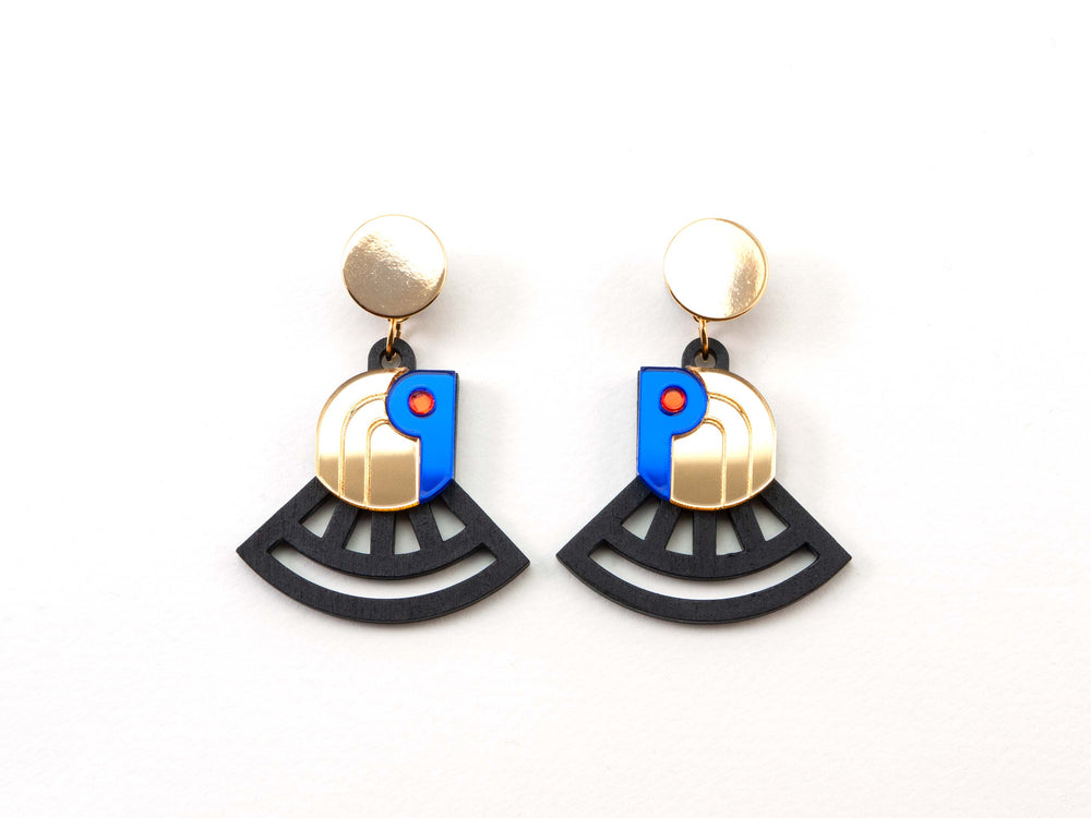 FORM070 RA Stud Earrings - Gold, Blue, Orange