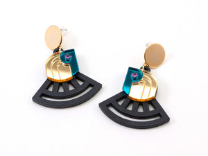 FORM070 RA Stud Earrings - Gold, Teal, Babypink