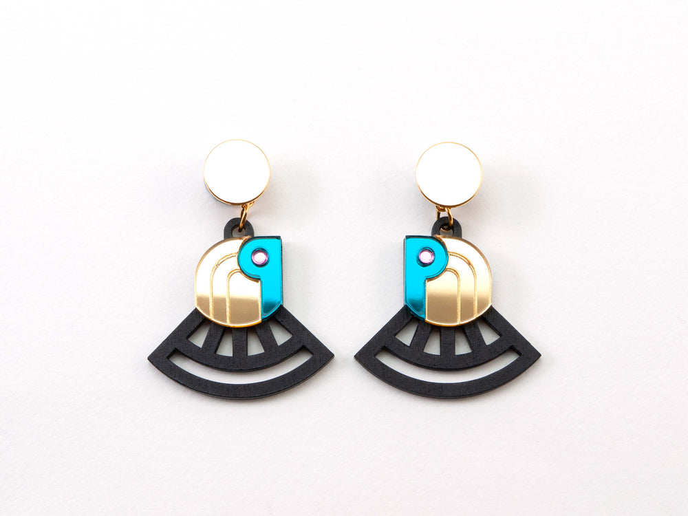 FORM070 RA Stud Earrings - Gold, Teal, Babypink