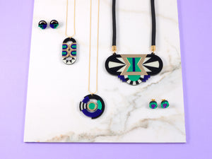 FORM029 Necklace - Gold, Purple, Green