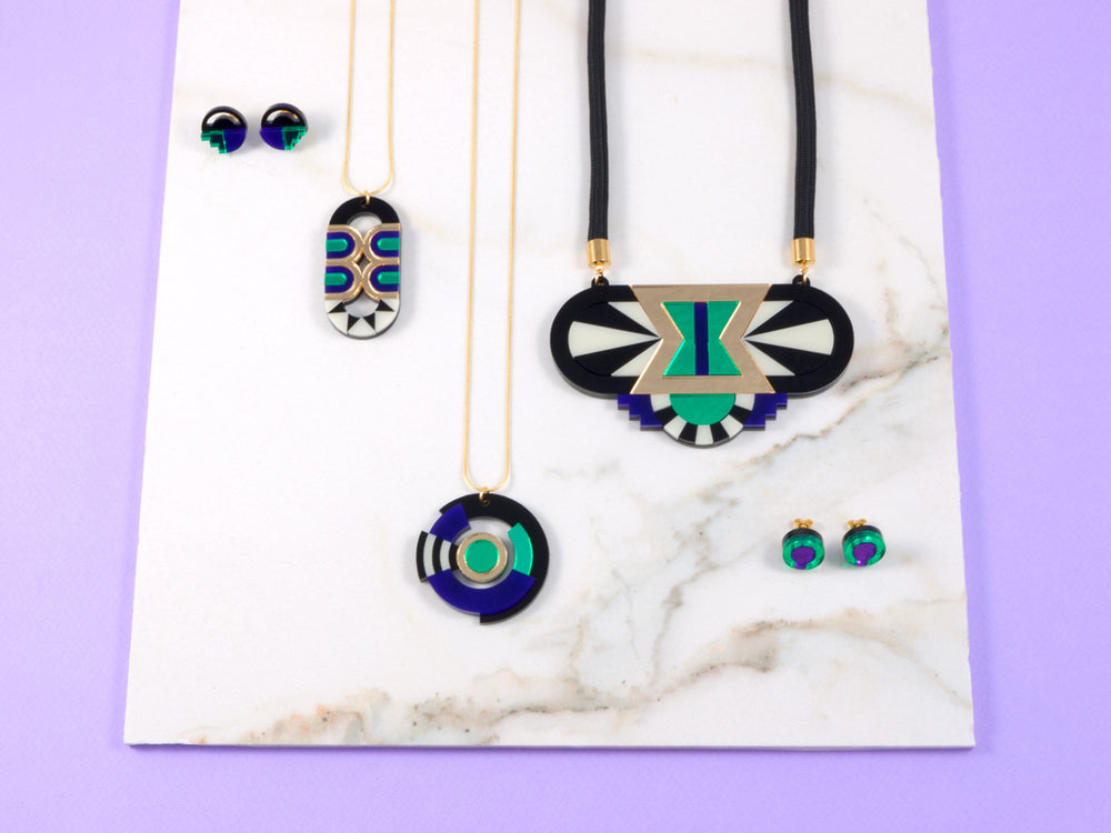 FORM026 Necklace - Gold, Purple, Green