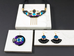 FORM028 Necklace - Gold, Skyblue, Purple