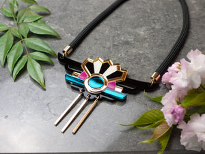 FORM038 Necklace - Gold, Teal, Pink