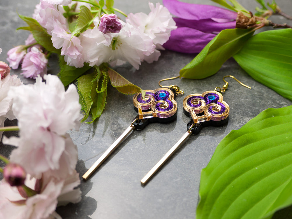 FORM035 Earrings - Gold, Purple, Skyblue