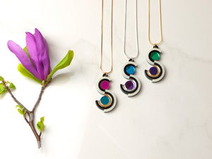 FORM037 Necklace - Silver, Skyblue, Purple