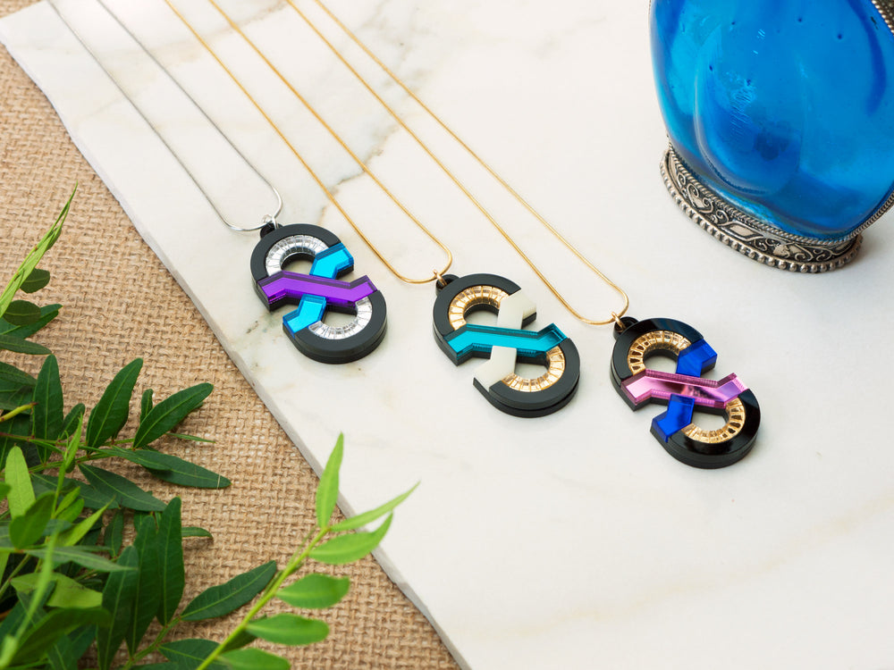 FORM042 Necklace - Mirror Purple, Skublue, Silver