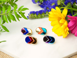 FORM044 Earrings - Gold, Orange, Blue