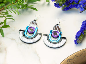 FORM049 Earrings - Silver, Skyblue, Mirror purple