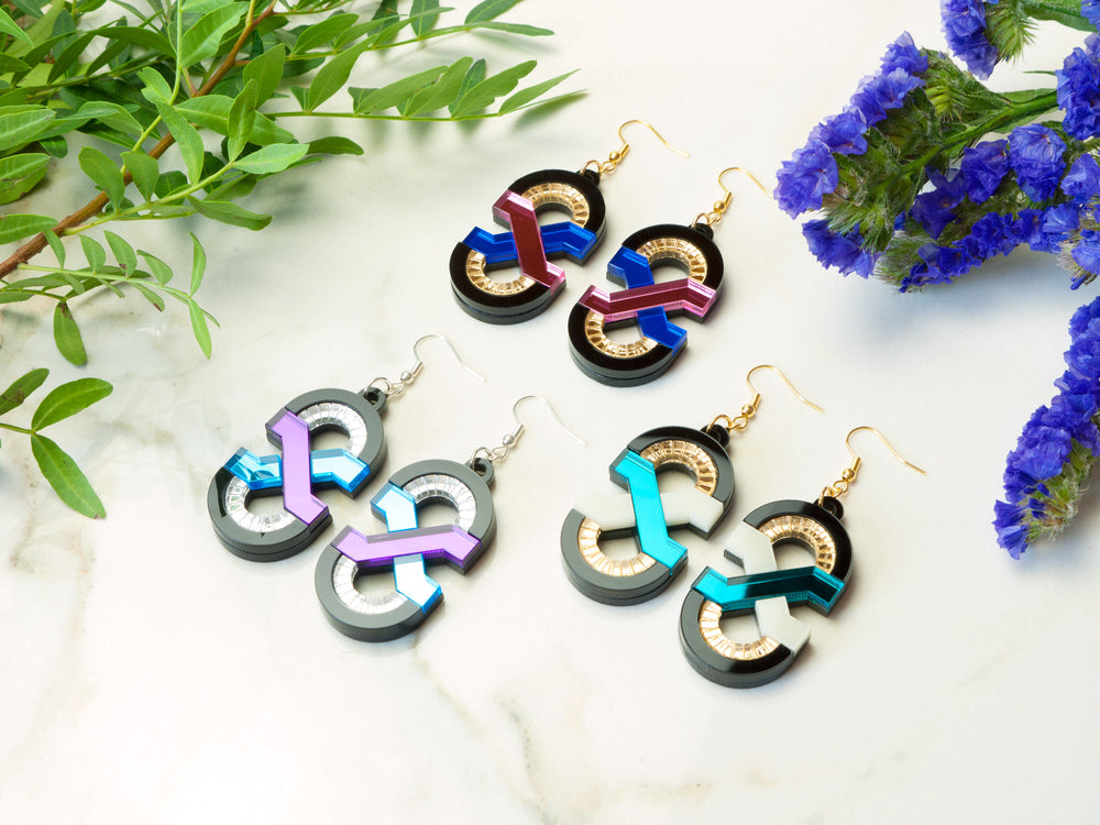FORM041 Earrings - Babypink, Blue, Gold