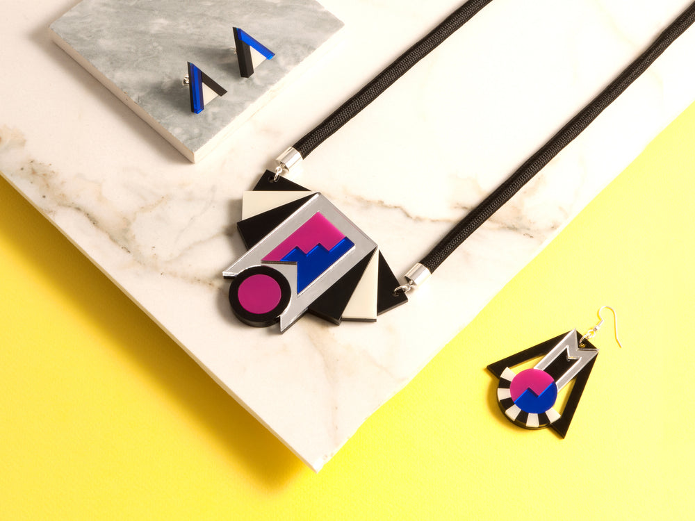 FORM014 Earrings - Blue, Black, Ivory