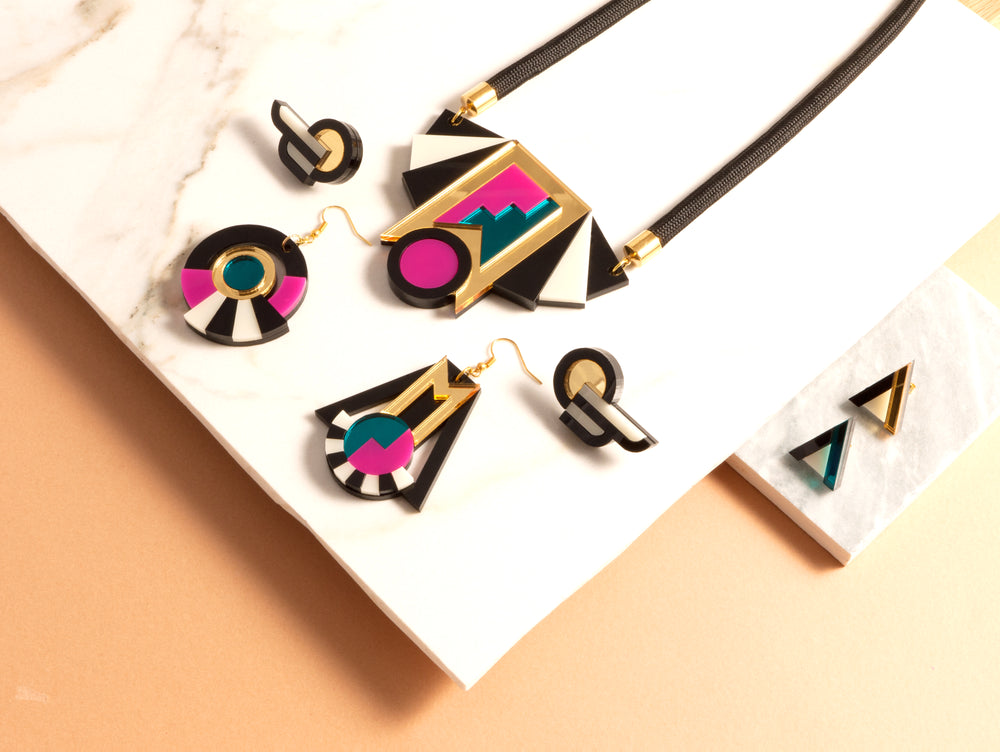 FORM014 Earrings - Teal, Black, Ivory