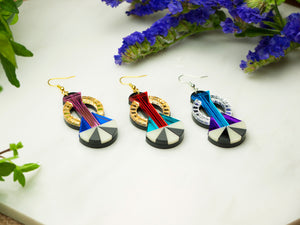 FORM047 Earrings - Gold, Orange, Teal