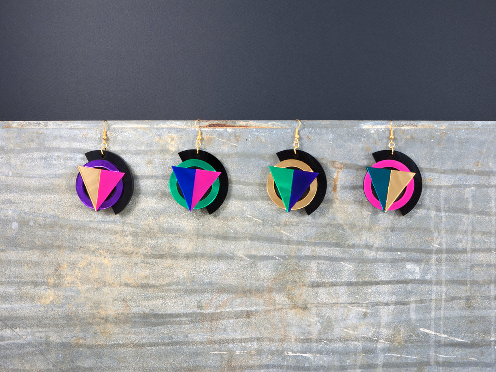 FORM004 Earrings - Purple, Gold, Pink