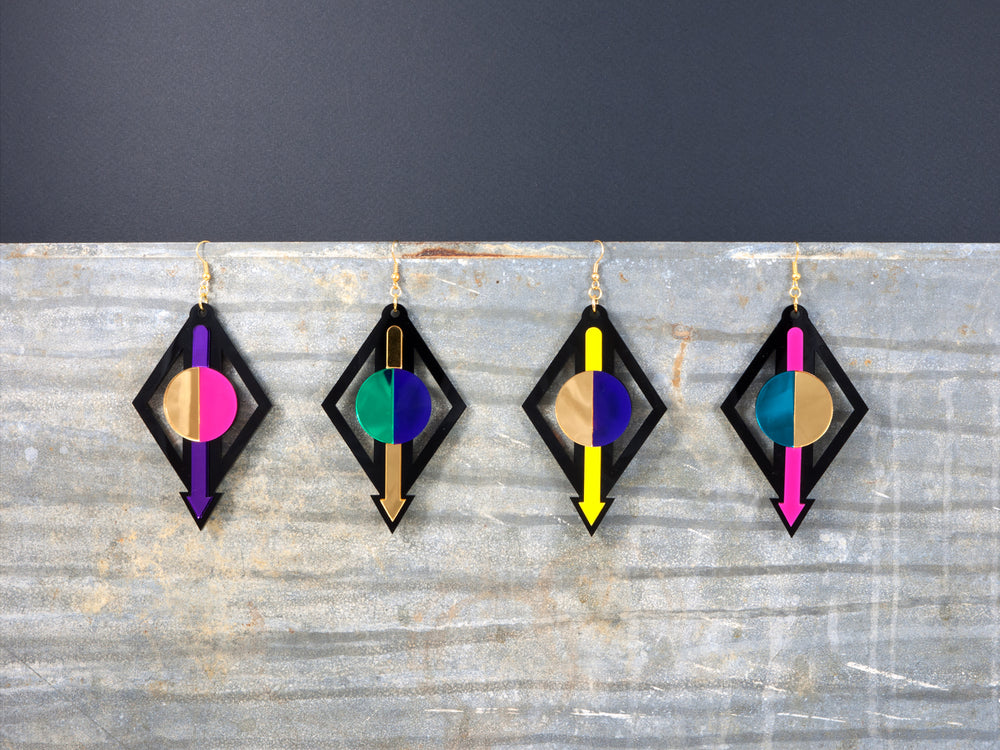 FORM002 Earrings - Pink, Teal, Gold